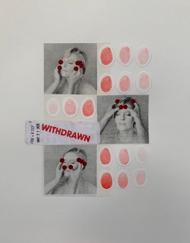 zine cover with 3 images of woman getting facial massage with red dots as accents