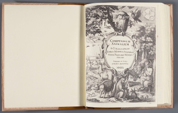 open book with engraving of fantastical creatures