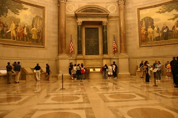 NARA Rotunda with murals showing founding fathers