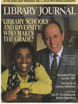 Library Journal cover from 4-15-97 showing Seoud Makram Matta with young Black woman—text reads 