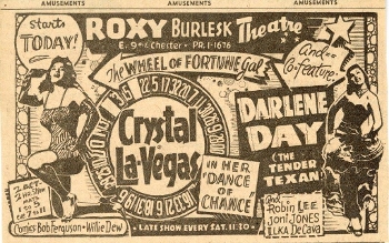 Roxy Burlesk Theatre newspaper ad