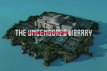 aerial view of uncensored library on island with title superimposed THE UNCENSORED LIBRARY