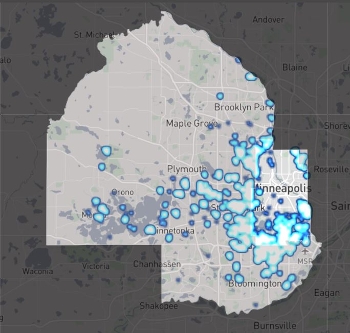 map showing concentrations of restrictive covenants in Minneapolis area