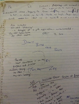 Marked up handwritten manuscript for Tanith Lee's Don't Bite the Sun on notebook paper
