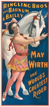 circus poster of woman with white horse reading