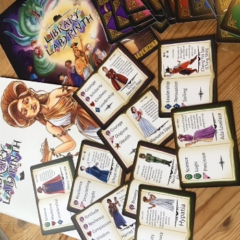 game cards featuring images of women in books, other graphics