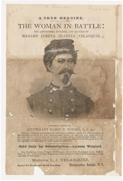 sepia tone brochure of person in confederate uniform with mustache, titled