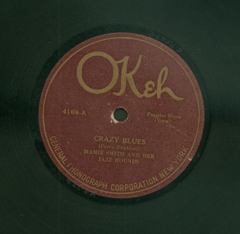 Record with label from Okeh Records listing the song