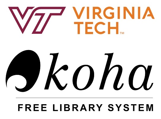 Separate logos of Virginia Tech and Koha open source ILS