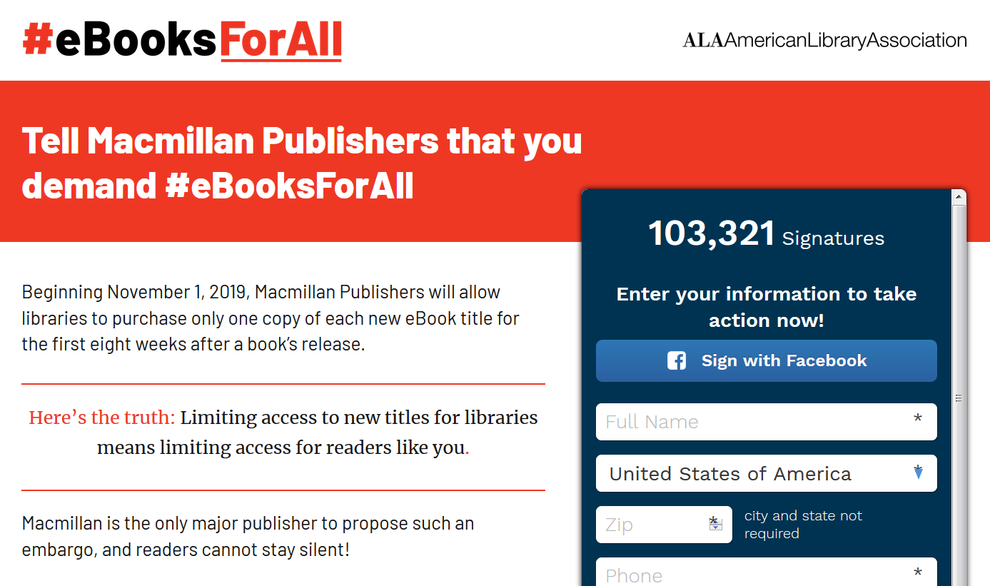 ALA’s eBooksForAll Petition Exceeds 100,000 Signatures