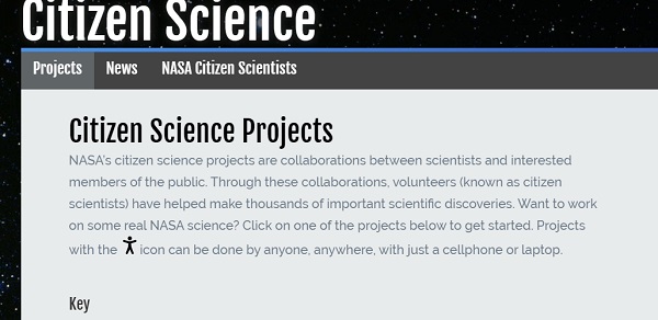 Share the Science NASA Citizen Science landing page screenshot