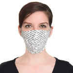 woman wearing face mask with words on it