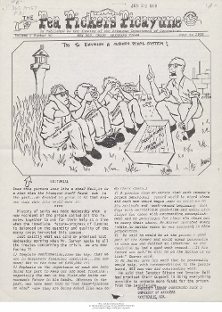 Pea Pickers Picayune, black and white mimeographed page with cartoon on front