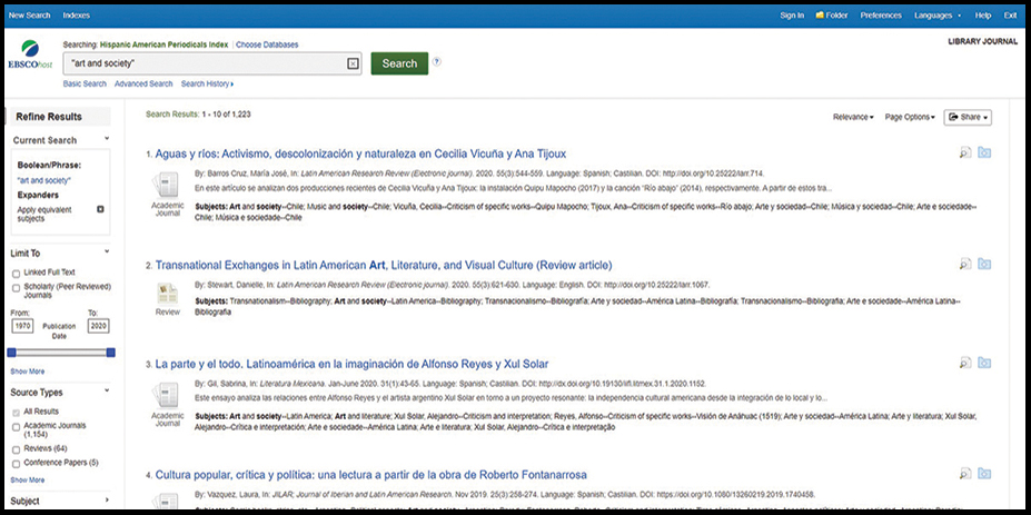 EBSCO Hispanic American Periodicals Index | Reference eReviews