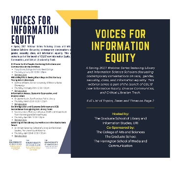 two Voices for Information Equity webinar flyers