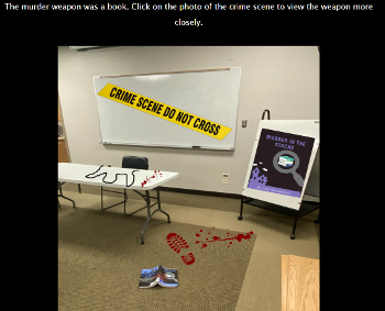 A screen grab from a virtual murder mystery game