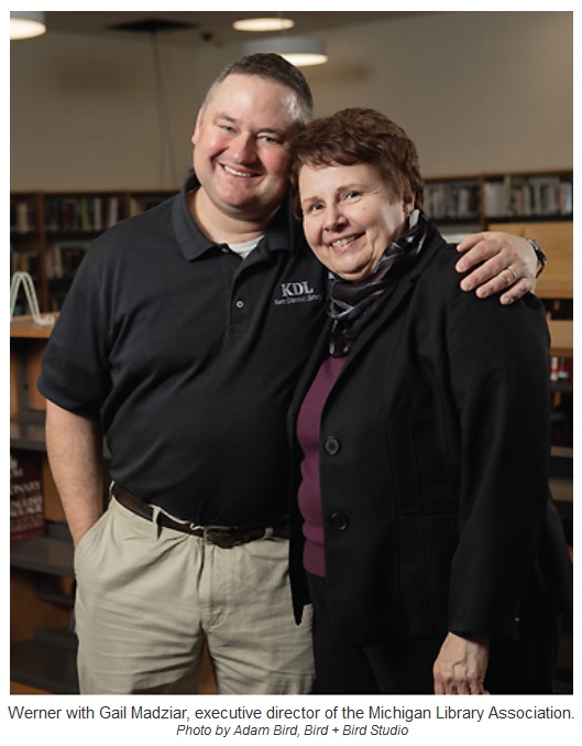 Werner with Gail Madziar, executive director of the Michigan Library Association. Photo by Adam Bird, Bird + Bird Studio