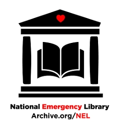 National Emergency Library logo (two pillars supporting a slanted roof with an open book inside)